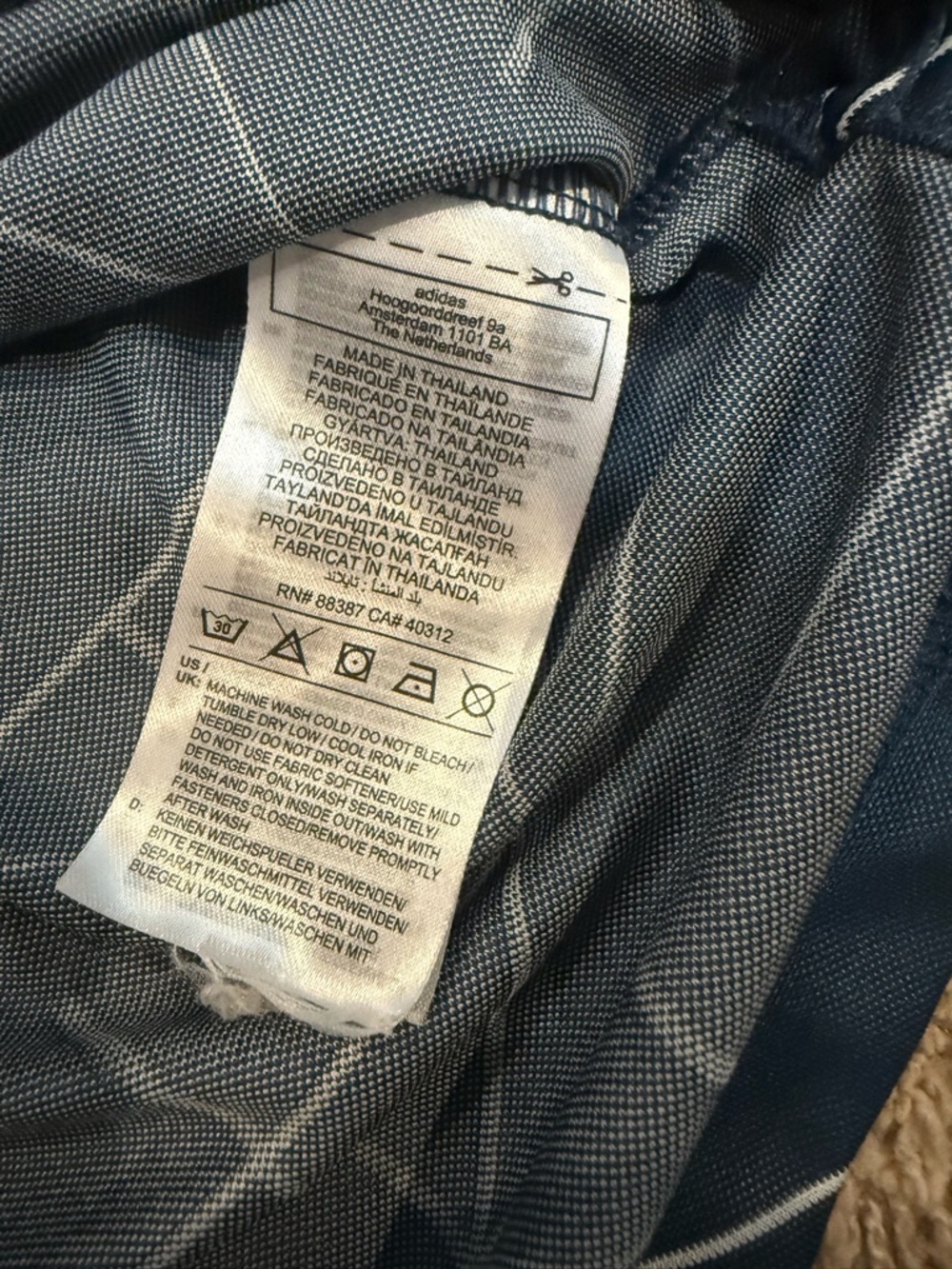 adidas Navy Polo with White Geometric Lines - Picture 4 of 5